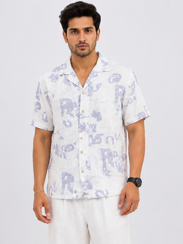 BB-6801 WHITE PURPAL SMART FIT PRINTED SHIRT