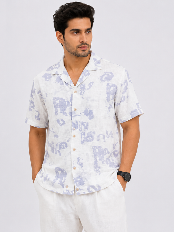 BB-6801 WHITE PURPAL SMART FIT PRINTED SHIRT
