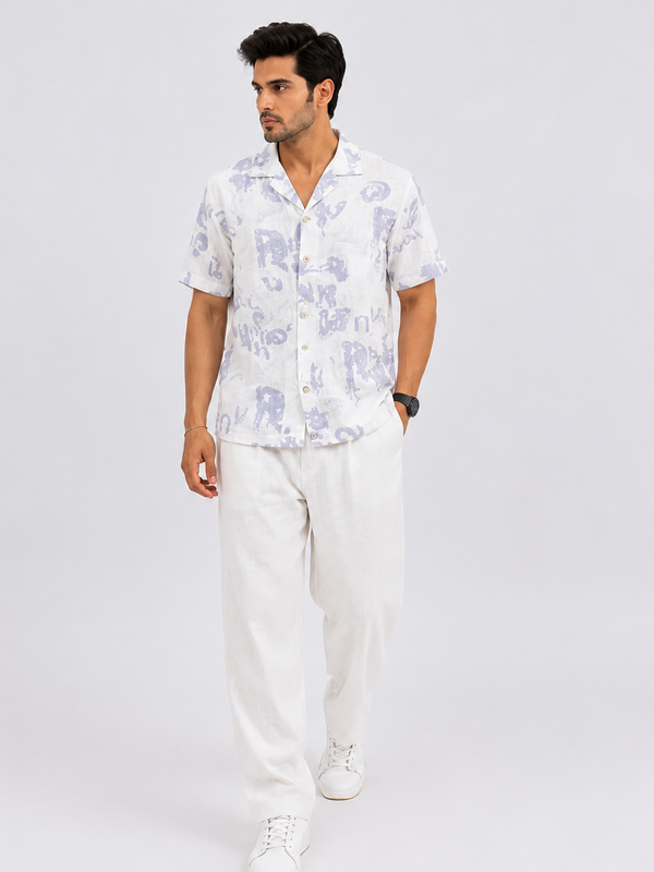 BB-6801 WHITE PURPAL SMART FIT PRINTED SHIRT
