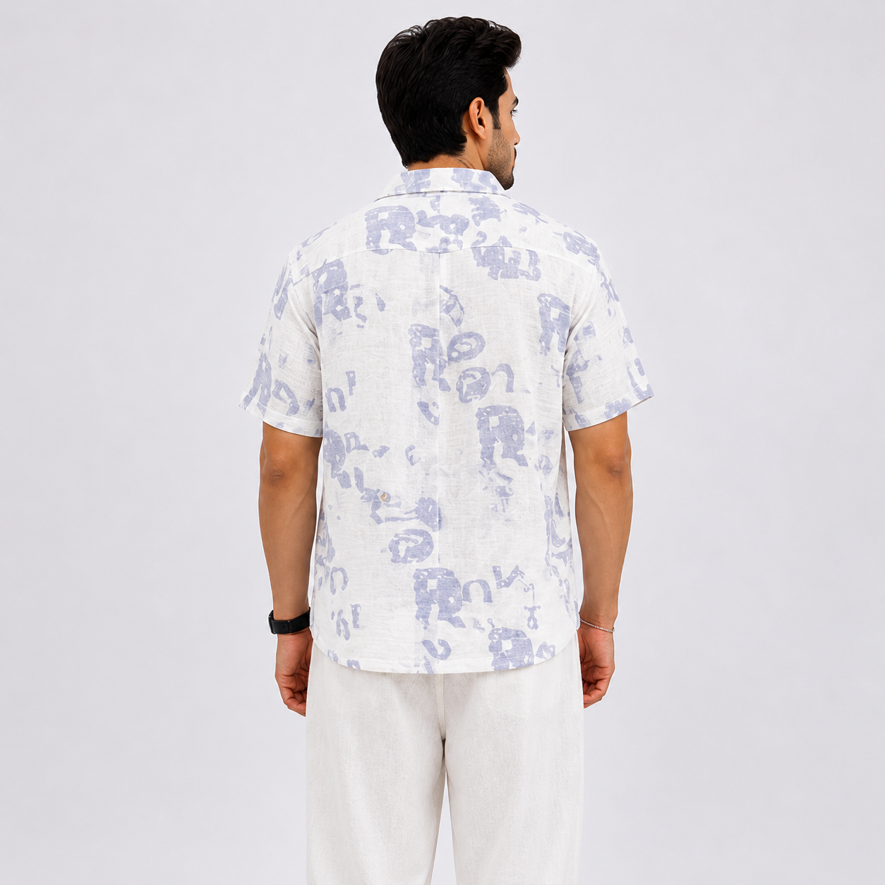 BB-6801 WHITE PURPAL SMART FIT PRINTED SHIRT