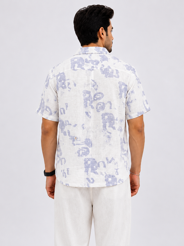 BB-6801 WHITE PURPAL SMART FIT PRINTED SHIRT