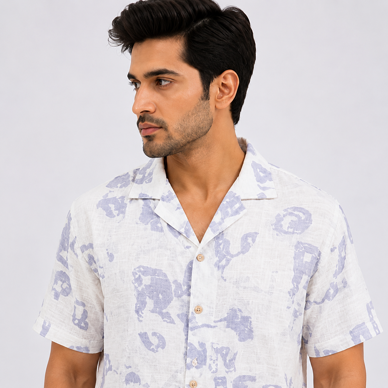 BB-6801 WHITE PURPAL SMART FIT PRINTED SHIRT