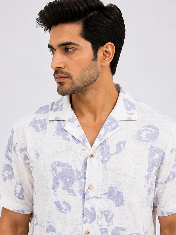 BB-6801 WHITE PURPAL SMART FIT PRINTED SHIRT