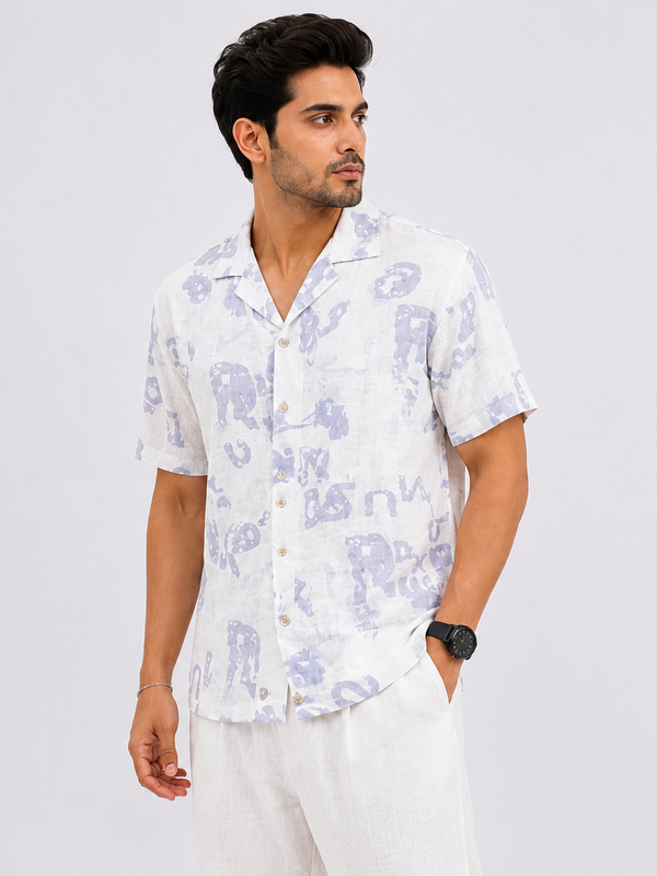 BB-6801 WHITE PURPAL SMART FIT PRINTED SHIRT