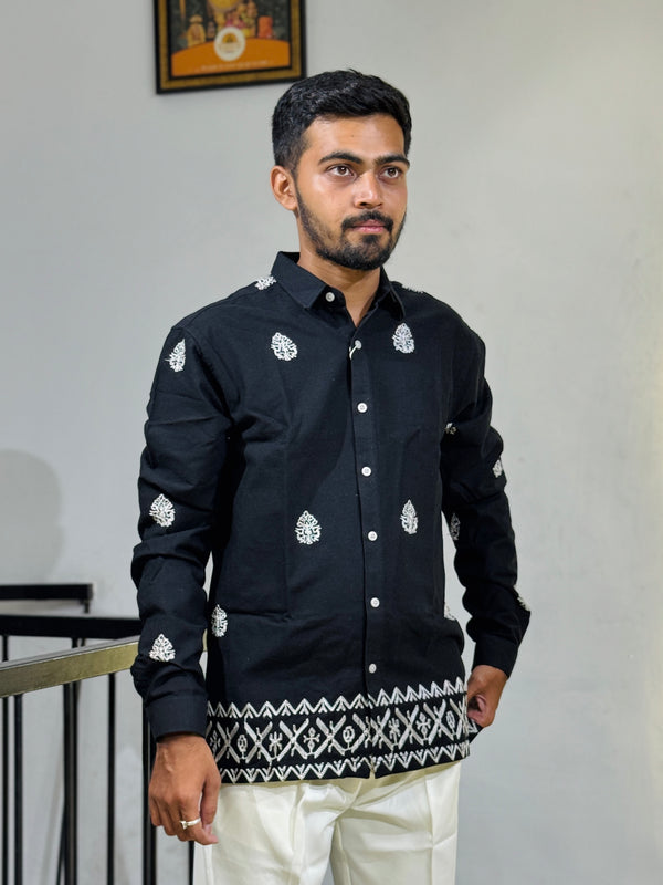 GLR-9132 BLACK EMBROIDERY SHIRT