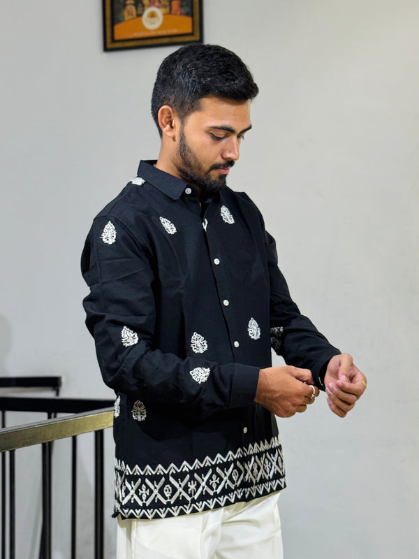 GLR-9132 BLACK EMBROIDERY SHIRT