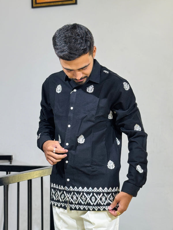 GLR-9132 BLACK EMBROIDERY SHIRT