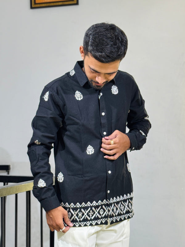 GLR-9132 BLACK EMBROIDERY SHIRT