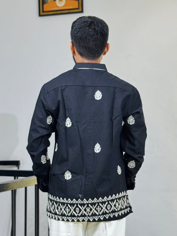 GLR-9132 BLACK EMBROIDERY SHIRT
