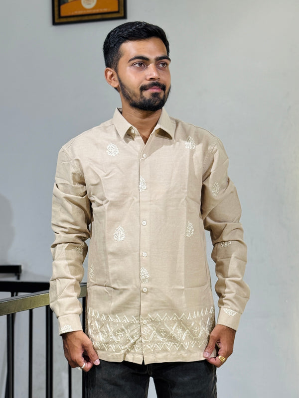 GLR-9132 CREEAM EMBROIDERY SHIRT