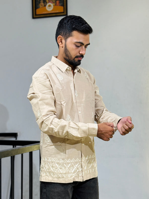 GLR-9132 CREEAM EMBROIDERY SHIRT