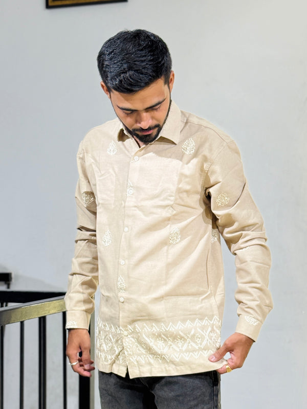 GLR-9132 CREEAM EMBROIDERY SHIRT