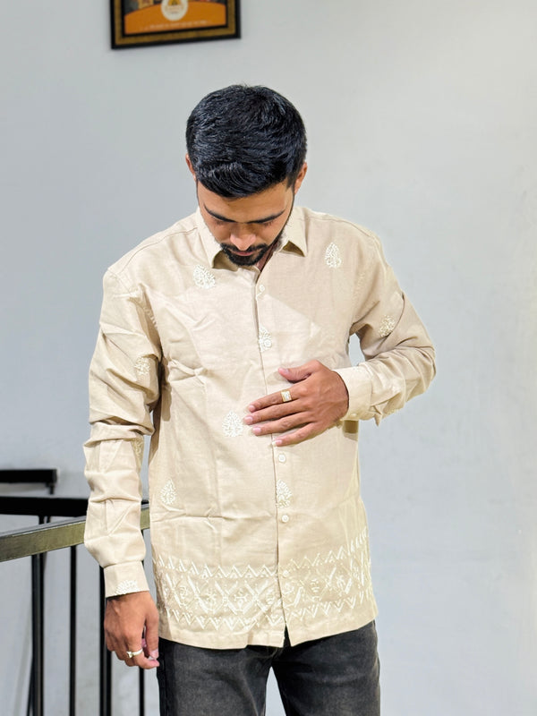 GLR-9132 CREEAM EMBROIDERY SHIRT