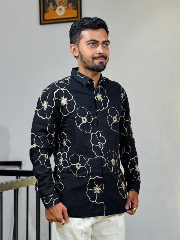 GLR-9137 BLACK EMBROIDERY SHIRT
