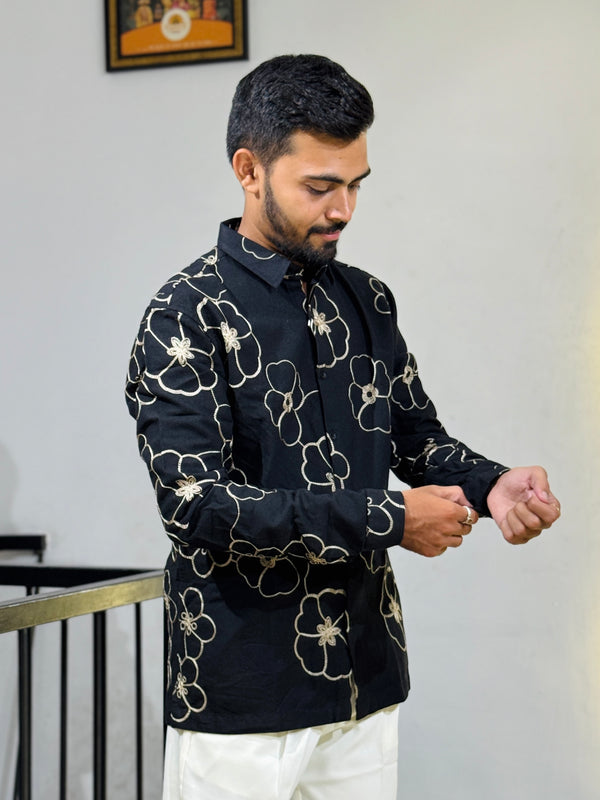 GLR-9137 BLACK EMBROIDERY SHIRT
