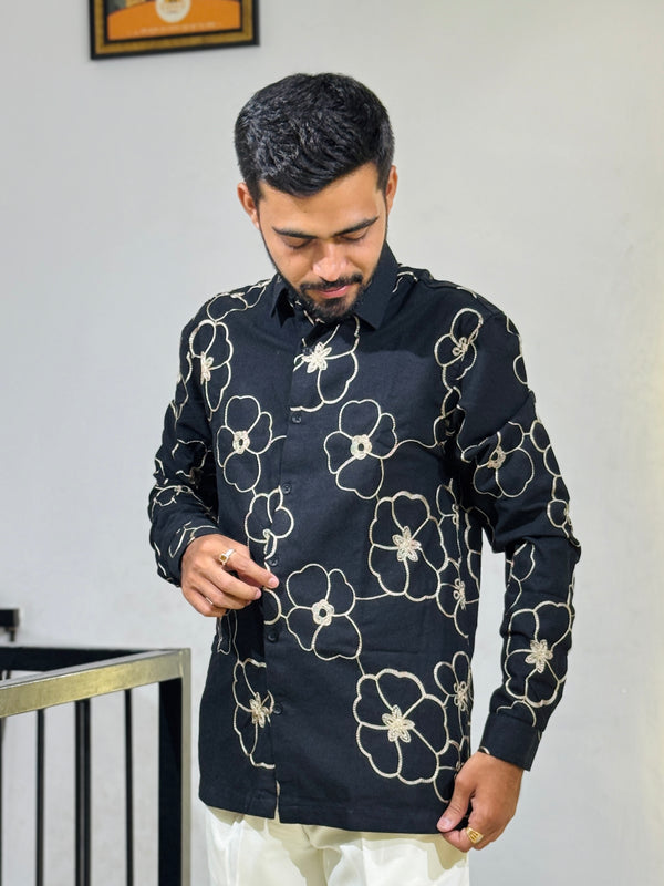GLR-9137 BLACK EMBROIDERY SHIRT