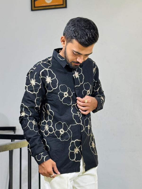 GLR-9137 BLACK EMBROIDERY SHIRT