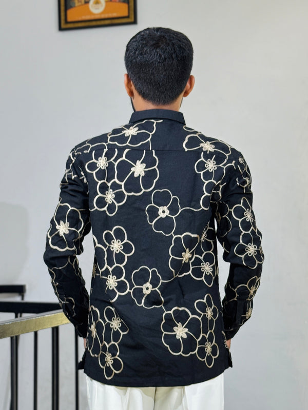 GLR-9137 BLACK EMBROIDERY SHIRT
