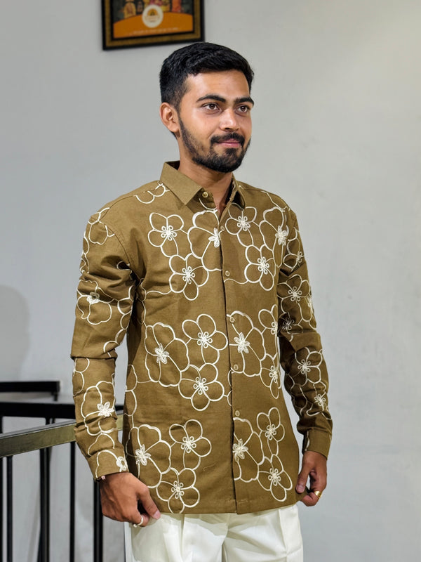 GLR-9137 KHAKHI EMBROIDERY SHIRT