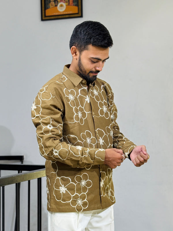 GLR-9137 KHAKHI EMBROIDERY SHIRT