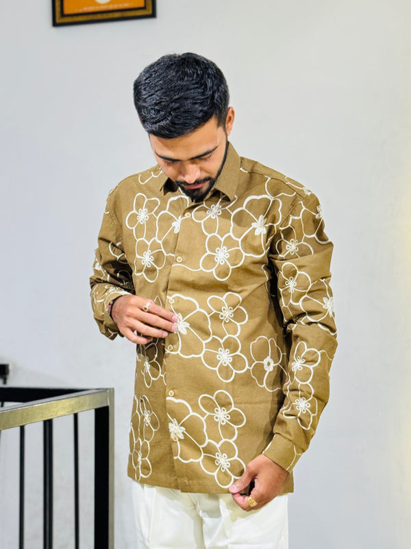 GLR-9137 KHAKHI EMBROIDERY SHIRT