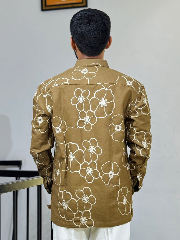 GLR-9137 KHAKHI EMBROIDERY SHIRT