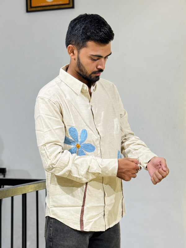 JW-26284 CREEAM EMBROIDERY SHIRT