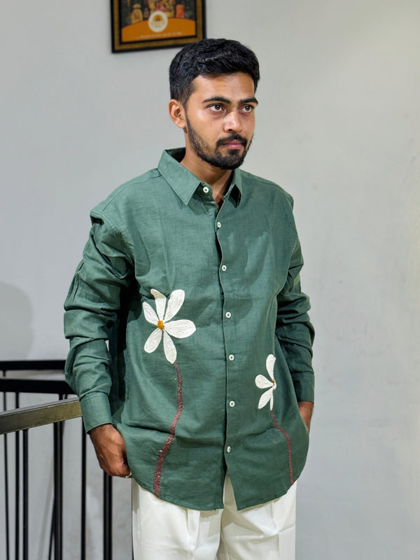 JW-26284 GREEN EMBROIDERY SHIRT