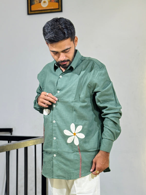 JW-26284 GREEN EMBROIDERY SHIRT