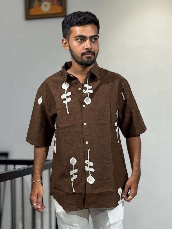 JW-26393 BROWN EMBROIDERY SHIRT