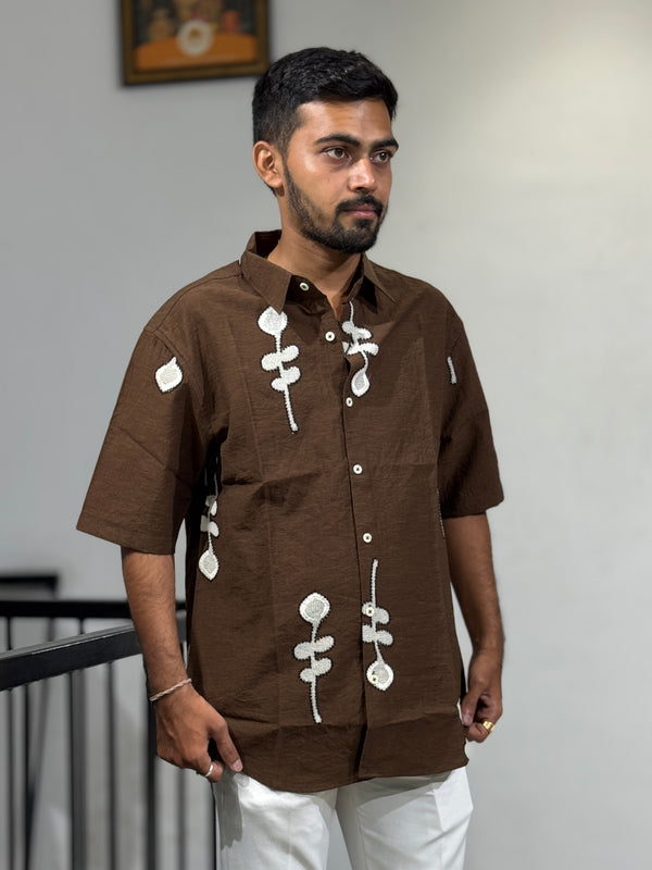 JW-26393 BROWN EMBROIDERY SHIRT