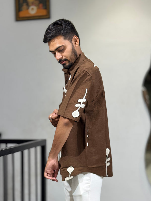 JW-26393 BROWN EMBROIDERY SHIRT