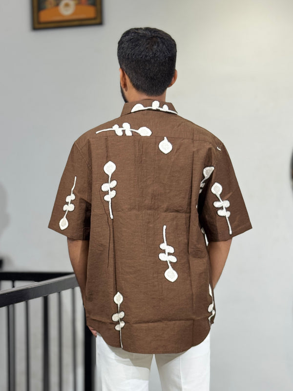 JW-26393 BROWN EMBROIDERY SHIRT