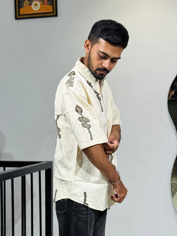 JW-26393 CREEAM EMBROIDERY SHIRT