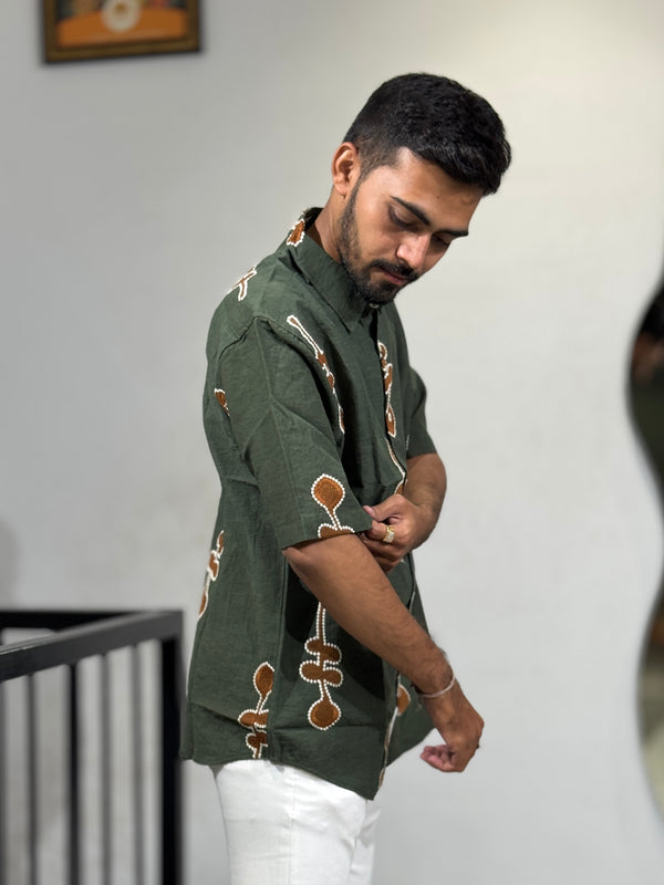 JW-26393 GREEN EMBROIDERY SHIRT