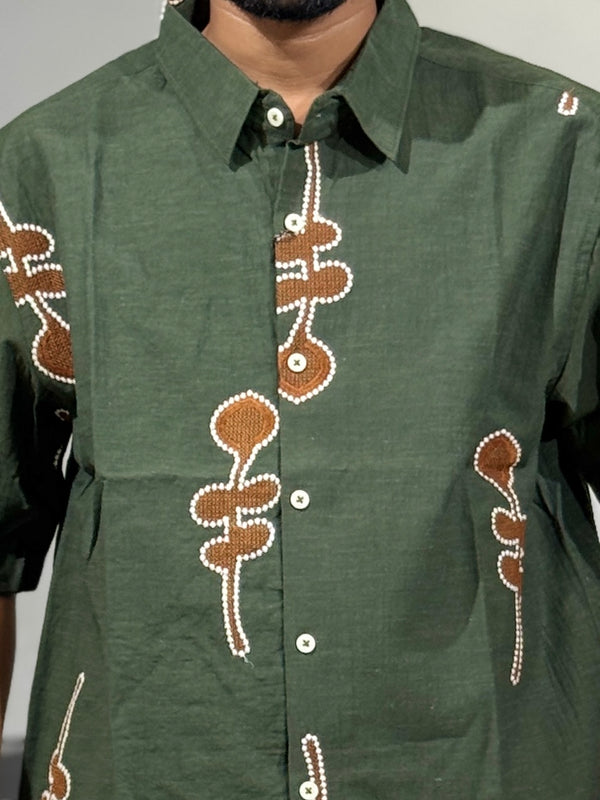 JW-26393 GREEN EMBROIDERY SHIRT