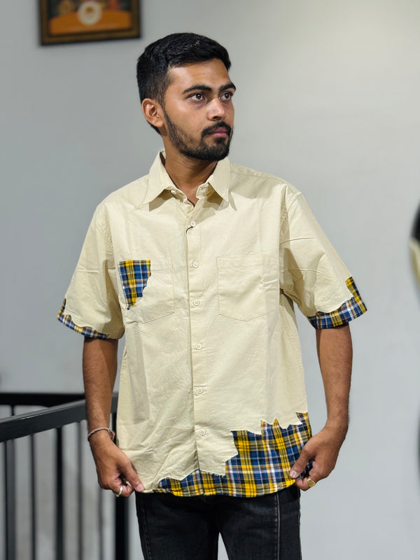 JW-26406 CREEAM DOWN SHOULDER SHIRT