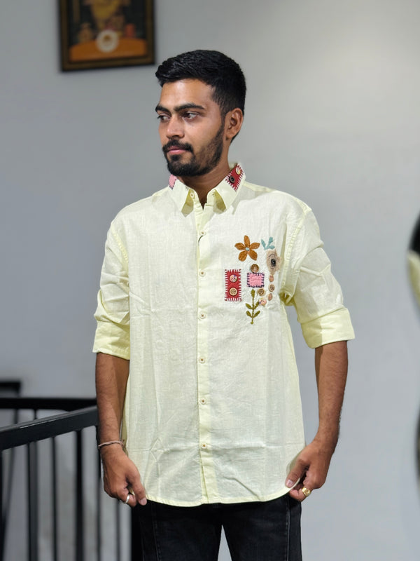 JW-26544 LITE YELLOW EMBROIDERY SHIRT