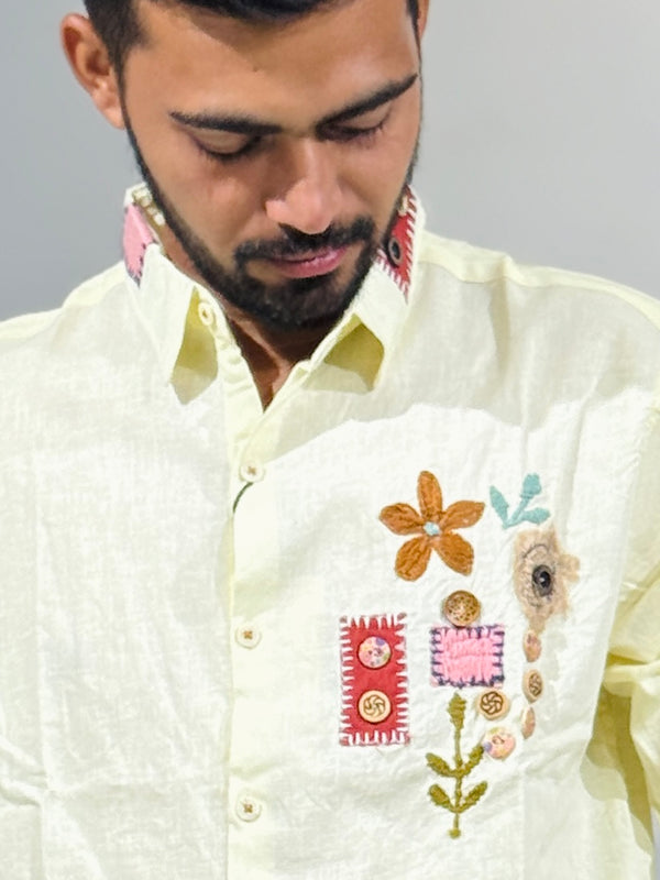 JW-26544 LITE YELLOW EMBROIDERY SHIRT