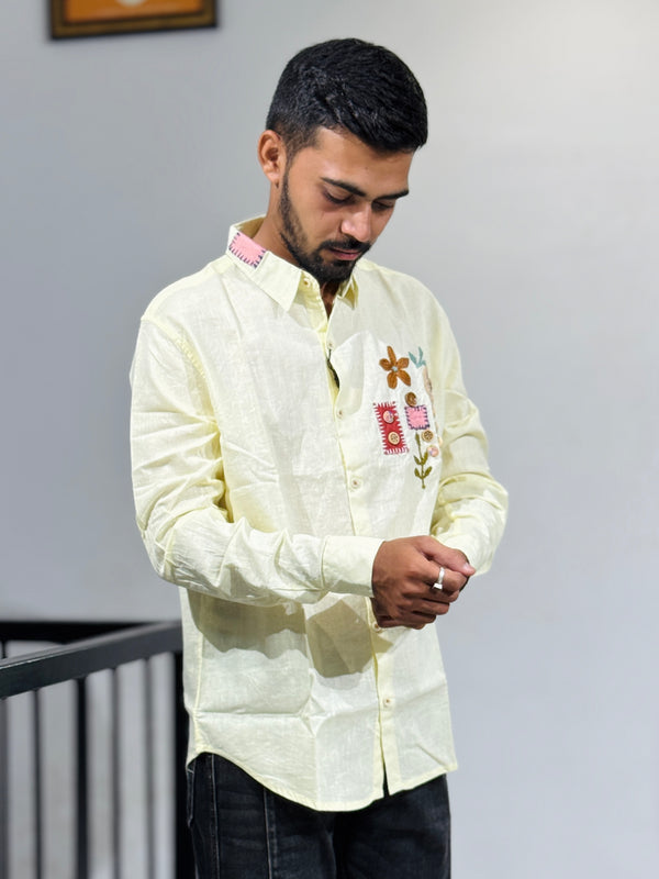 JW-26544 LITE YELLOW EMBROIDERY SHIRT