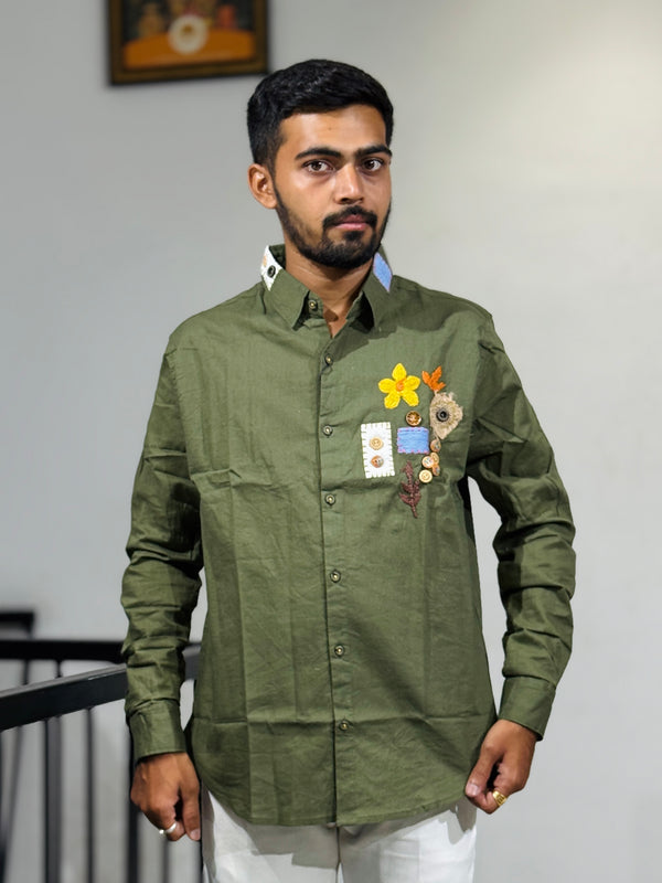 JW-26544 MEHANDI EMBROIDERY SHIRT
