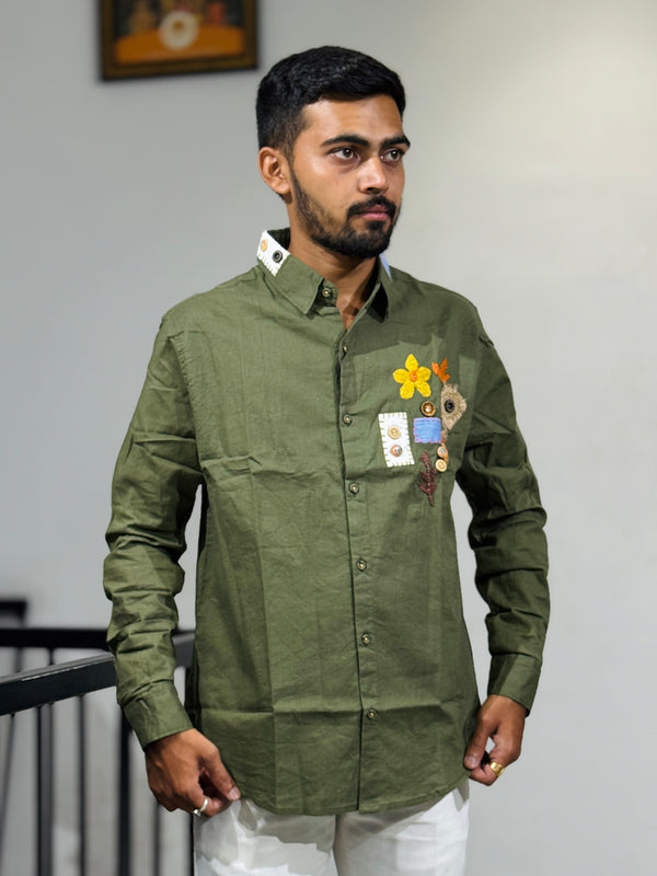 JW-26544 MEHANDI EMBROIDERY SHIRT