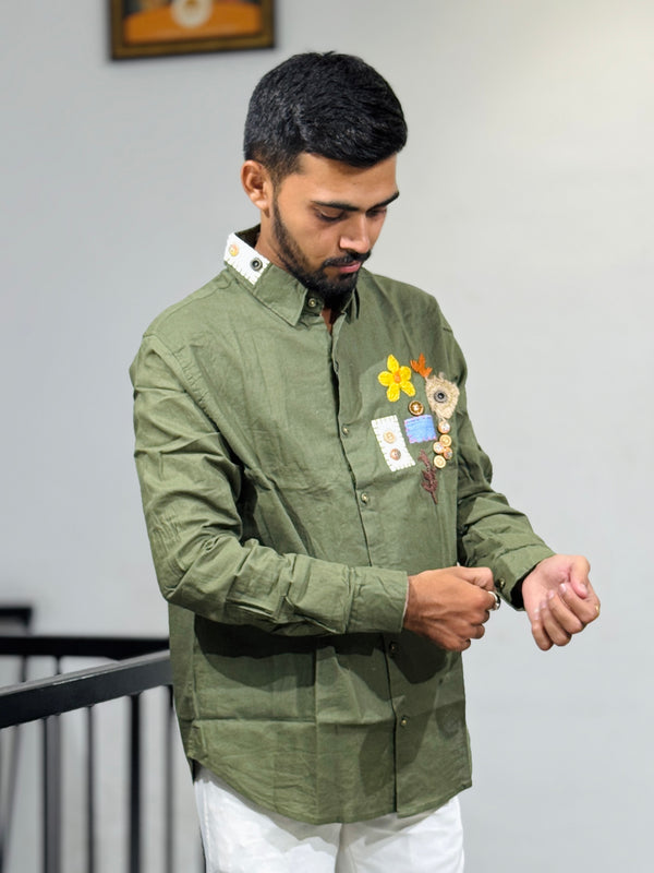 JW-26544 MEHANDI EMBROIDERY SHIRT