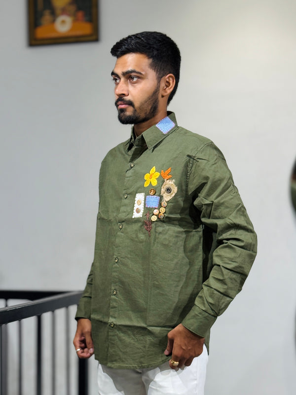JW-26544 MEHANDI EMBROIDERY SHIRT