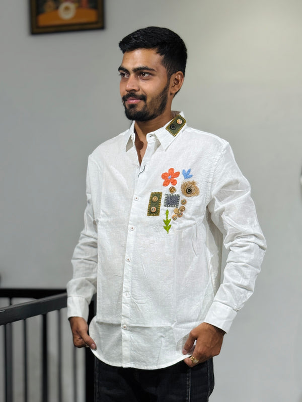 JW-26544 WHITE EMBROIDERY SHIRT