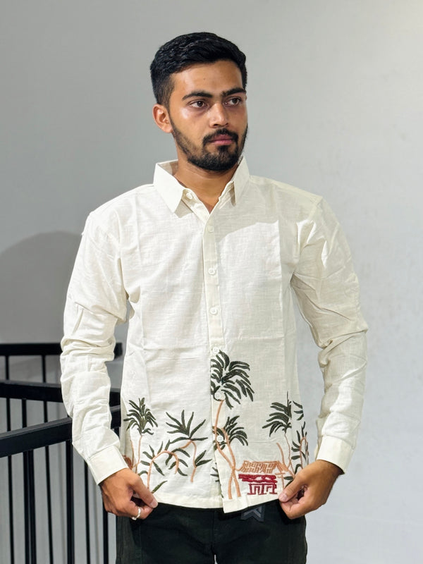OB 748B Cream Embroidery Shirts (Copy)