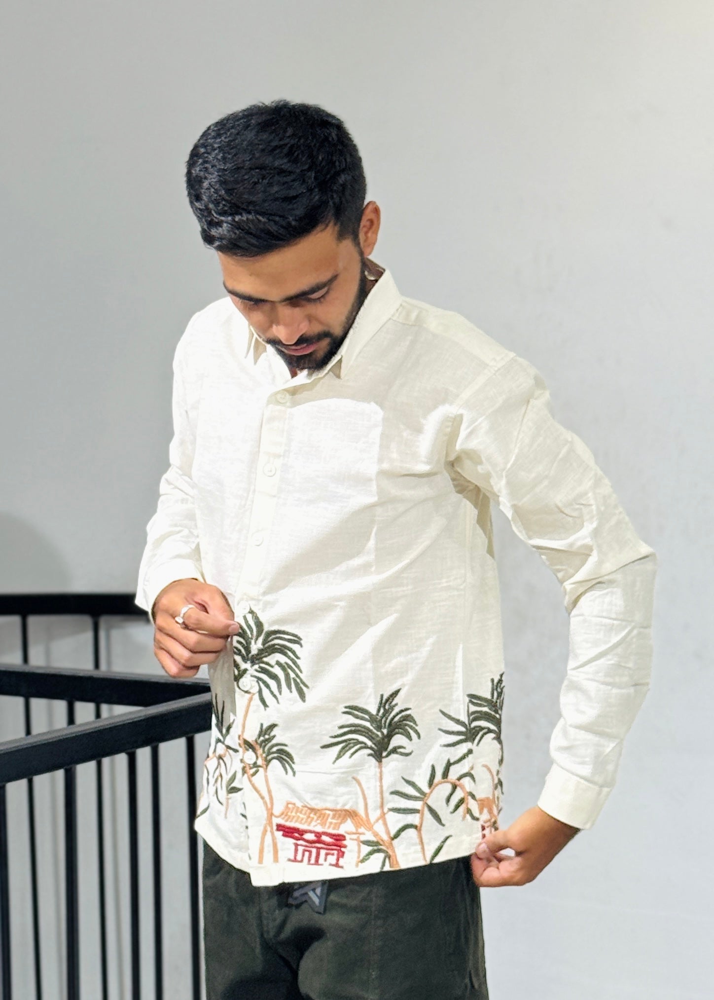 OB 748B Cream Embroidery Shirts (Copy)