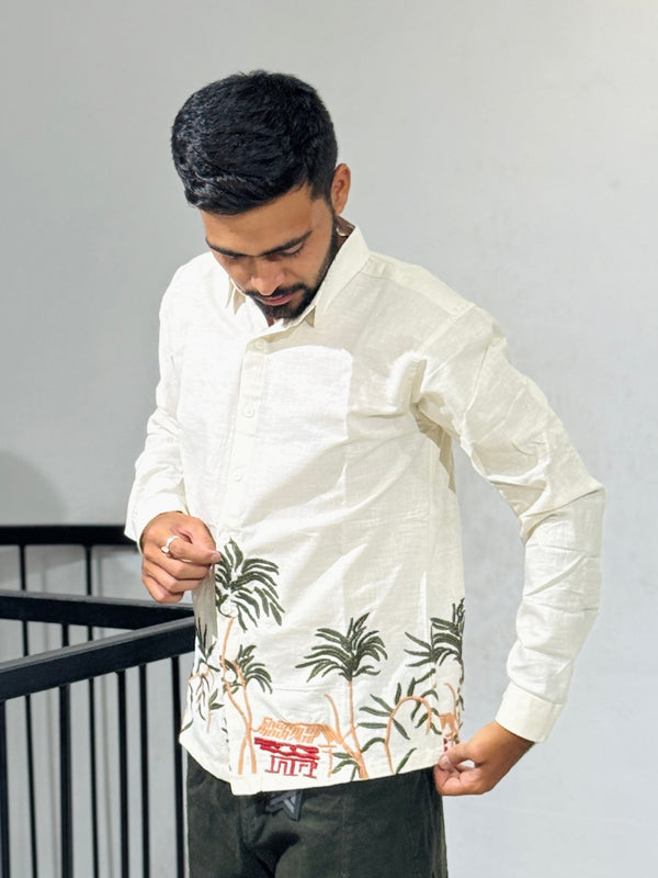 OB 748B Cream Embroidery Shirts (Copy)