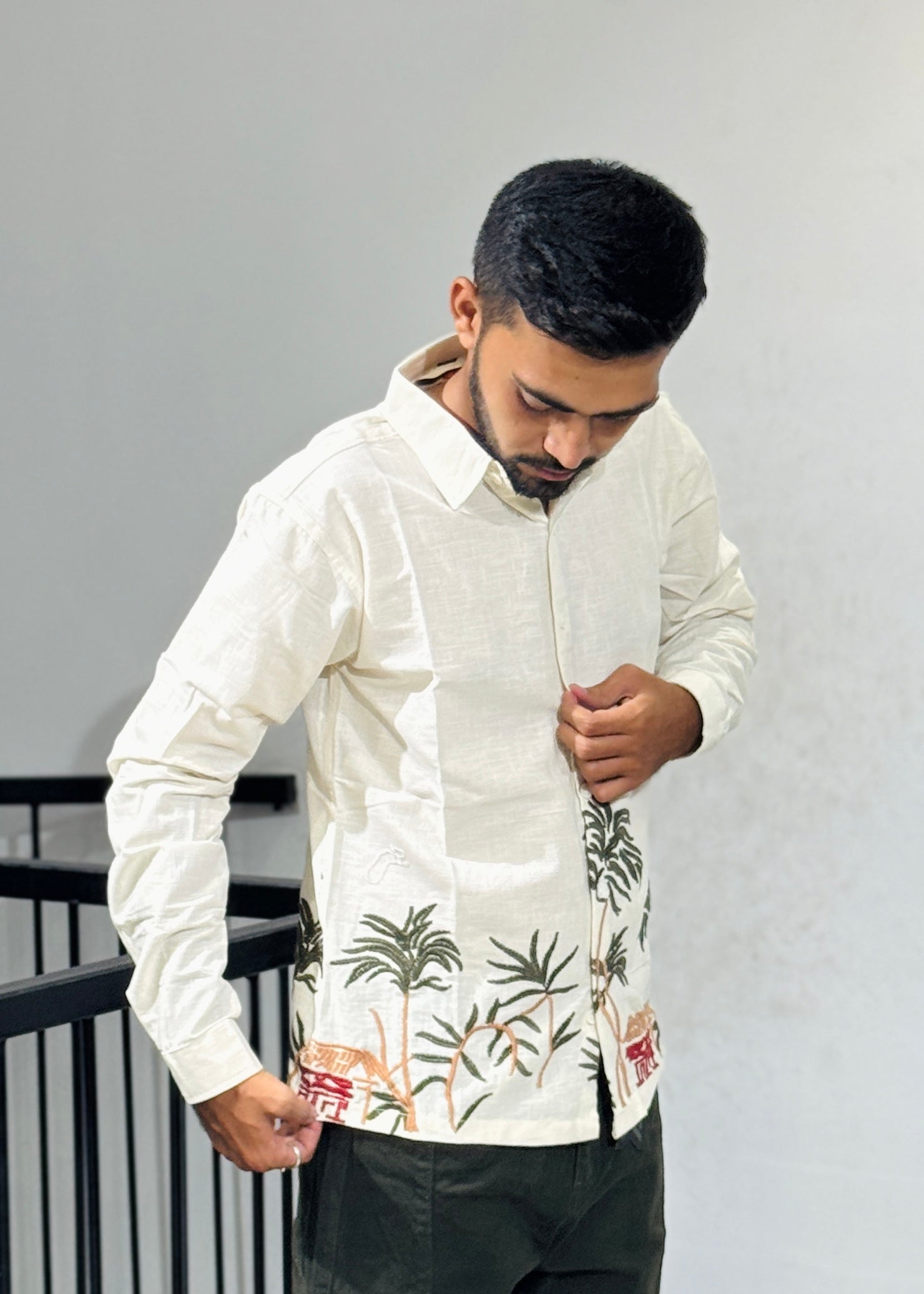 OB 748B Cream Embroidery Shirts (Copy)