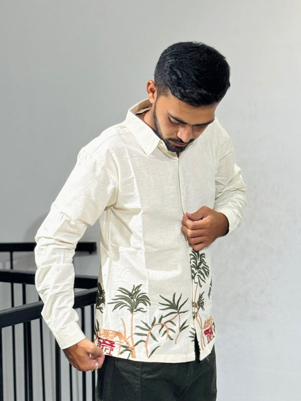 OB 748B Cream Embroidery Shirts (Copy)